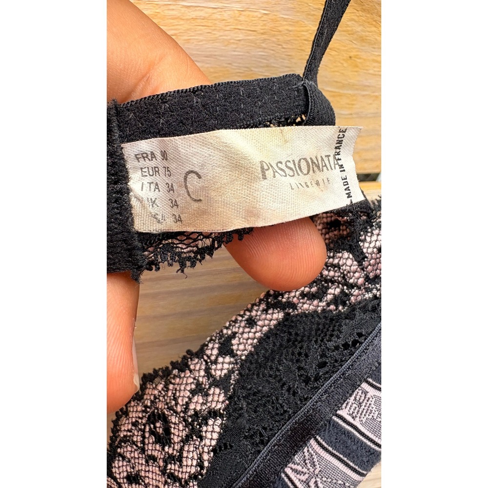 Passionata Lingerie Black Pink Striped Lace Underwire Bra 34C Made in France - Picture 6 of 7